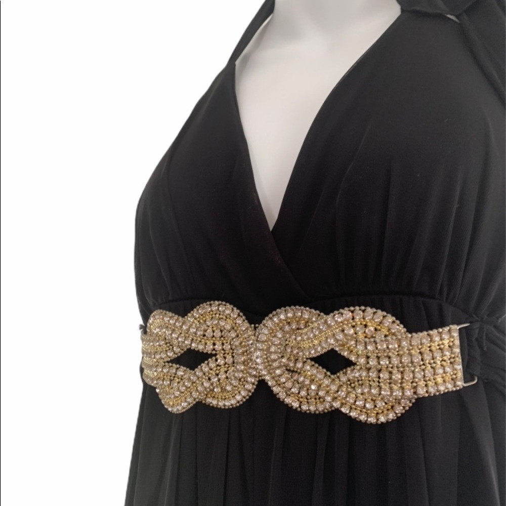 FIESTA Black Chiffon Halter Ampere Embellished Gown - Picture 2 of 8